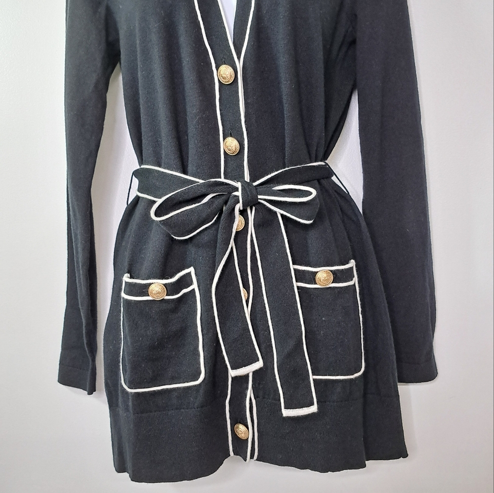 L'AGENCE Black and White Ronny Piped Wool and Cotton Cardigan Size XS - Picture 4 of 12